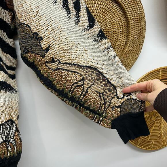 Vintage 90s Sugar Street Weavers Tapestry Sweater One Size Safari Animal Print - Picture 6 of 8